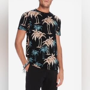 Scotch & Soda Tropical Print Crew-Neck T-shirt Men’s Medium Palms Black Stretch